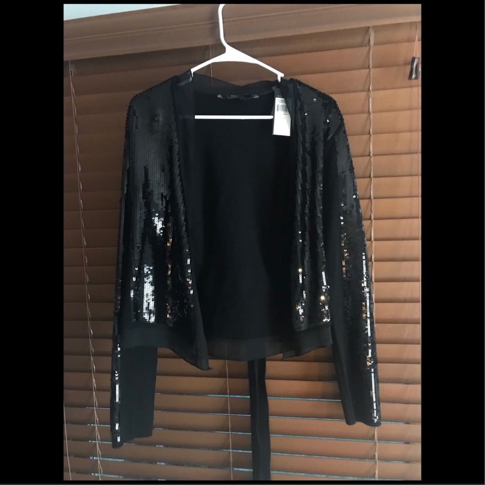 NWT BCBGMAXAZRIA Black Sequin Cardigan Size Small